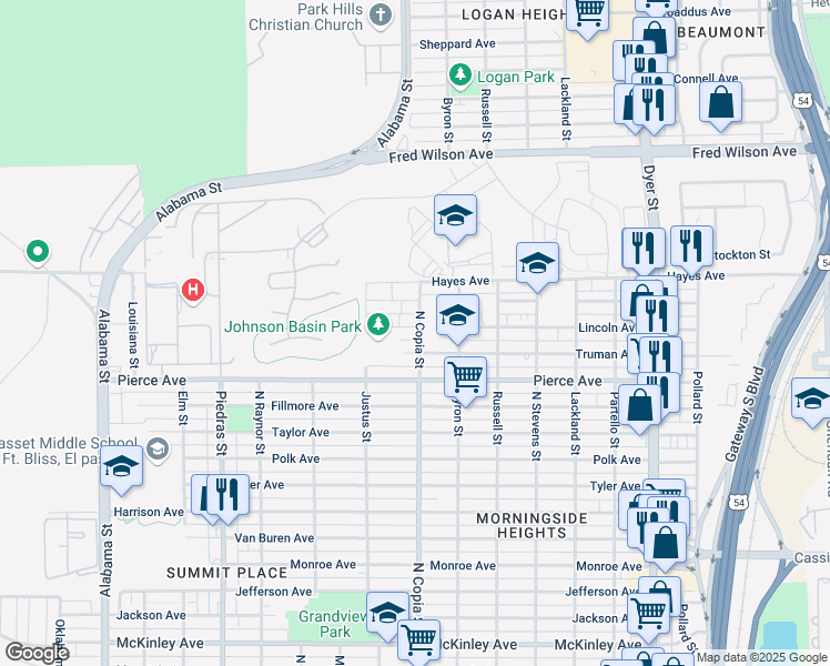 map of restaurants, bars, coffee shops, grocery stores, and more near 4803 North Copia Street in El Paso