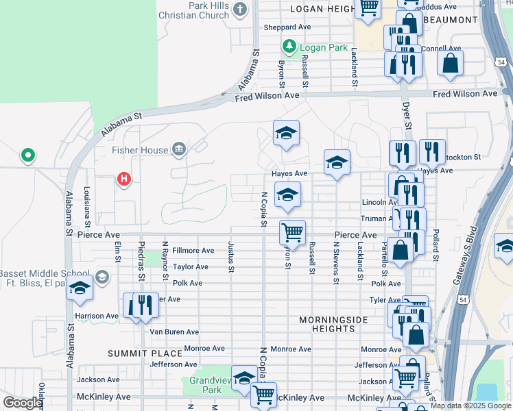 map of restaurants, bars, coffee shops, grocery stores, and more near 4803 North Copia Street in El Paso
