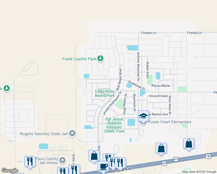 map of restaurants, bars, coffee shops, grocery stores, and more near 12789 Ramon Prieto in El Paso