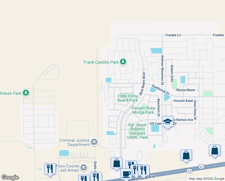 map of restaurants, bars, coffee shops, grocery stores, and more near 4821 Guillermo Espinoza in El Paso