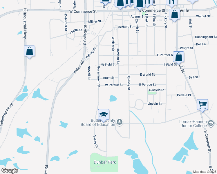 map of restaurants, bars, coffee shops, grocery stores, and more near 345 West Perdue Street in Greenville