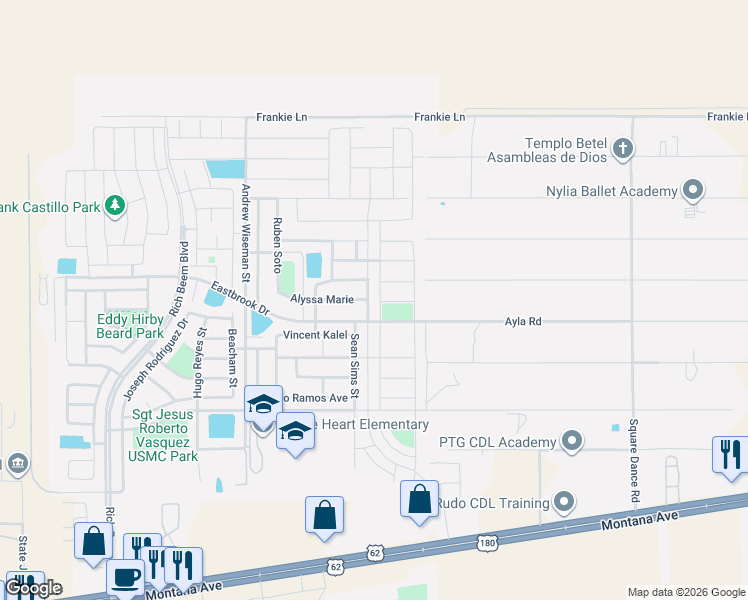 map of restaurants, bars, coffee shops, grocery stores, and more near 4801 Christian Azcarate Street in El Paso