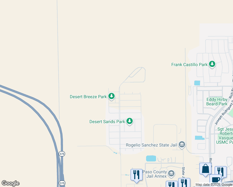 map of restaurants, bars, coffee shops, grocery stores, and more near 4200 Justice in El Paso