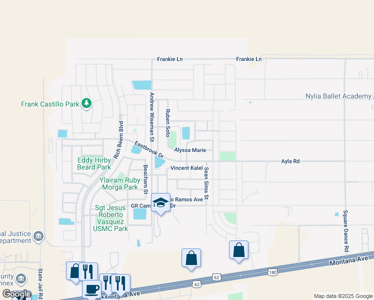map of restaurants, bars, coffee shops, grocery stores, and more near Alyssa Marie in El Paso