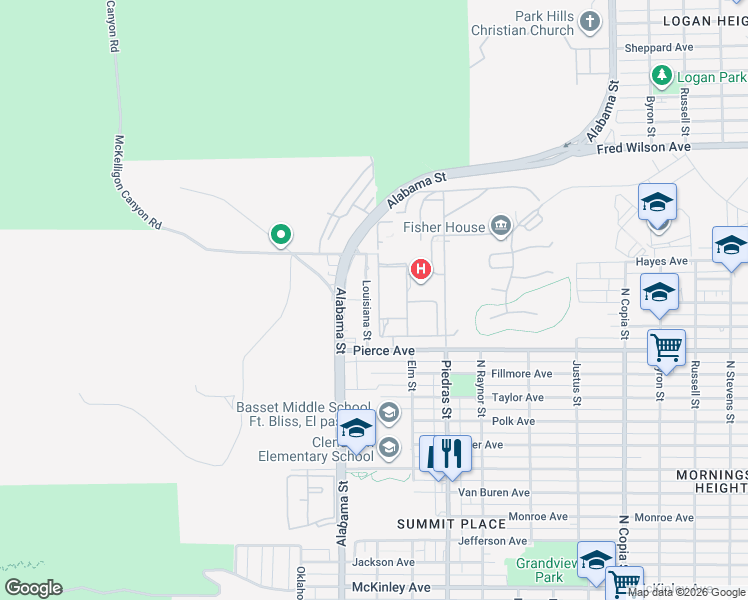 map of restaurants, bars, coffee shops, grocery stores, and more near 4812 Holmes Ginn Circle in El Paso
