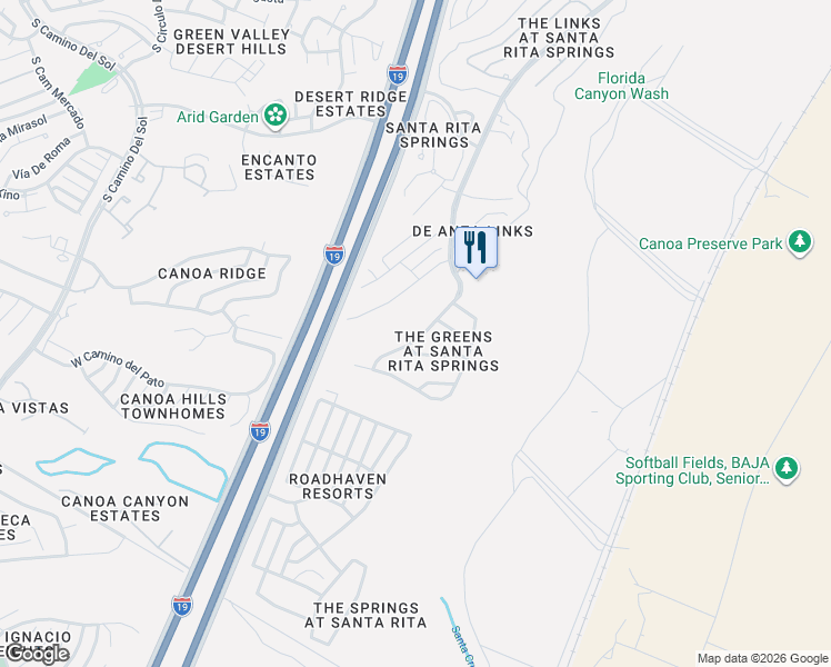 map of restaurants, bars, coffee shops, grocery stores, and more near 3454 South Abrego Drive in Green Valley