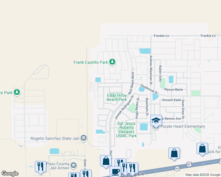 map of restaurants, bars, coffee shops, grocery stores, and more near 4813 Ramon Vega in El Paso