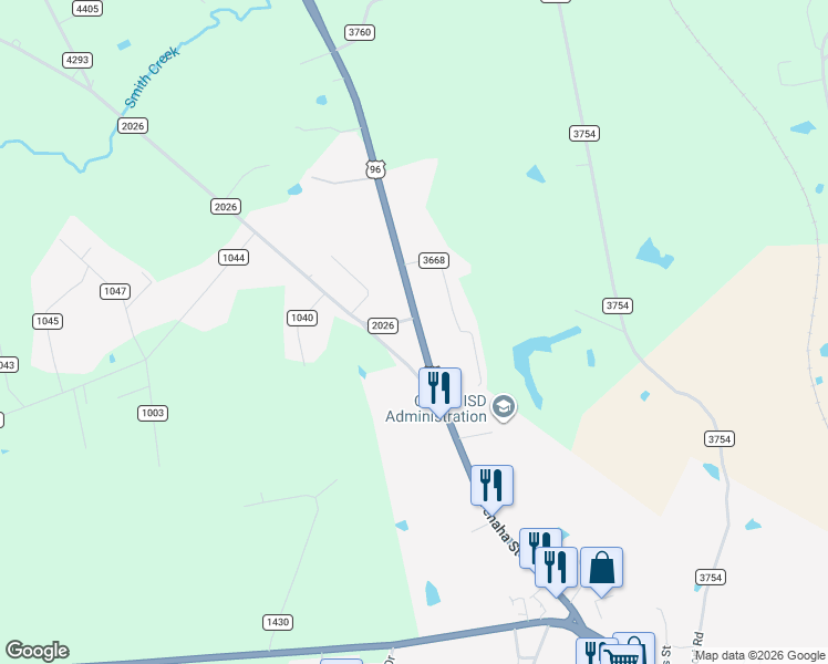 map of restaurants, bars, coffee shops, grocery stores, and more near 177 U.S. 96 in Center