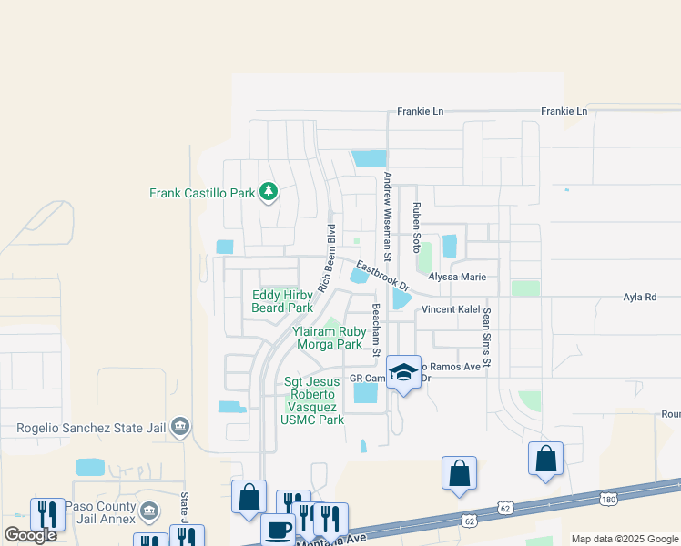 map of restaurants, bars, coffee shops, grocery stores, and more near 13001 Stonington Lane in El Paso