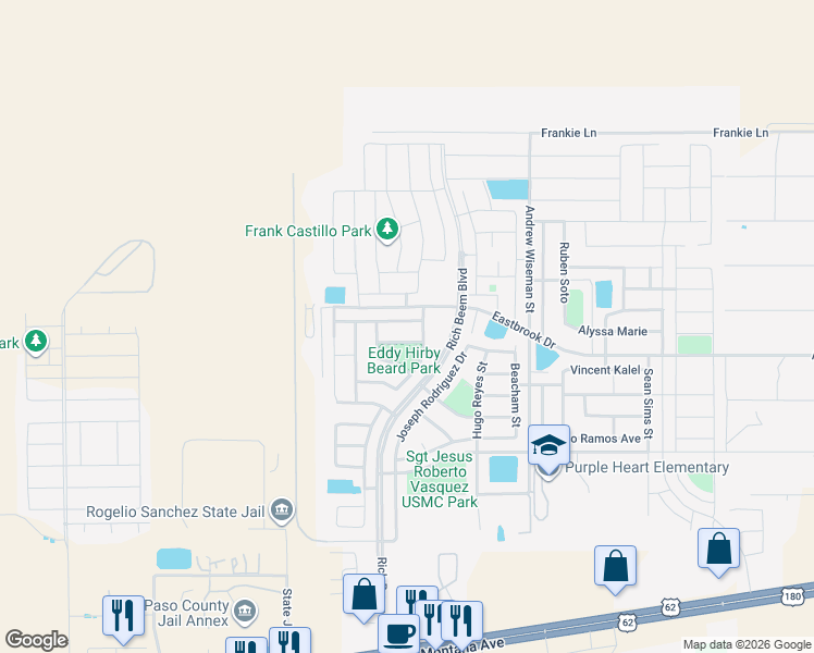 map of restaurants, bars, coffee shops, grocery stores, and more near 12789 Ramon Prieto in El Paso