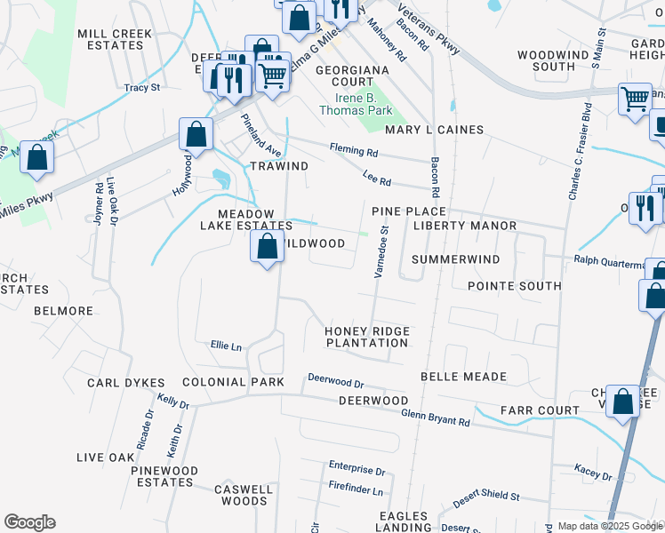 map of restaurants, bars, coffee shops, grocery stores, and more near 1012 White Circle in Hinesville