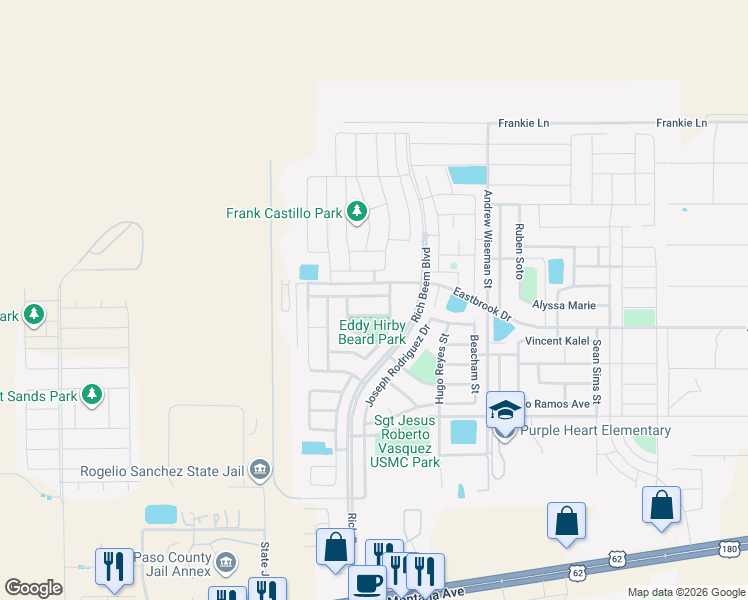 map of restaurants, bars, coffee shops, grocery stores, and more near 12789 Ramon Prieto in El Paso