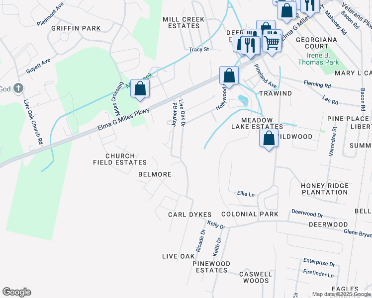 map of restaurants, bars, coffee shops, grocery stores, and more near 1000 Live Oak Drive in Hinesville