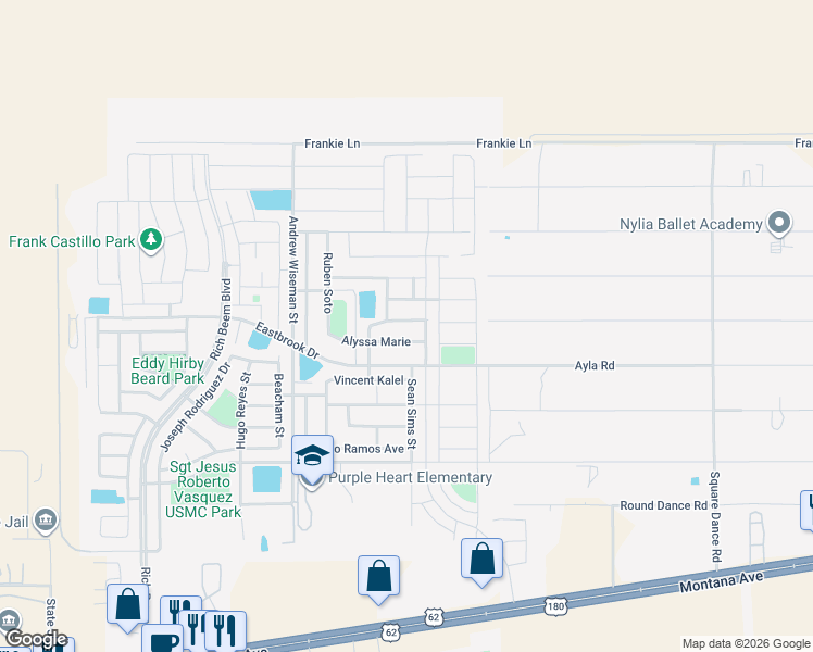 map of restaurants, bars, coffee shops, grocery stores, and more near 14470 Jasmin Maribel Drive in El Paso