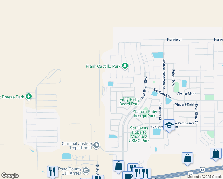 map of restaurants, bars, coffee shops, grocery stores, and more near 12701 Tre Maximiliano Avenue in El Paso