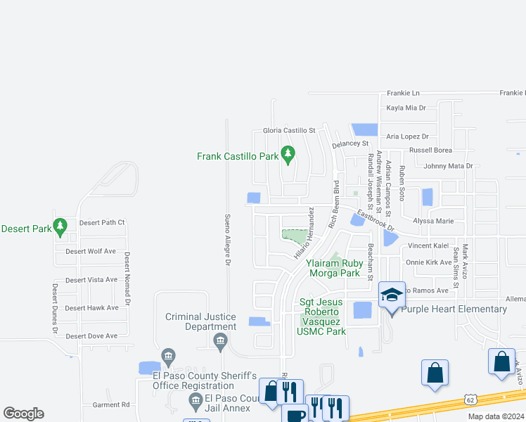 map of restaurants, bars, coffee shops, grocery stores, and more near 12713 Tre Maximiliano Avenue in El Paso