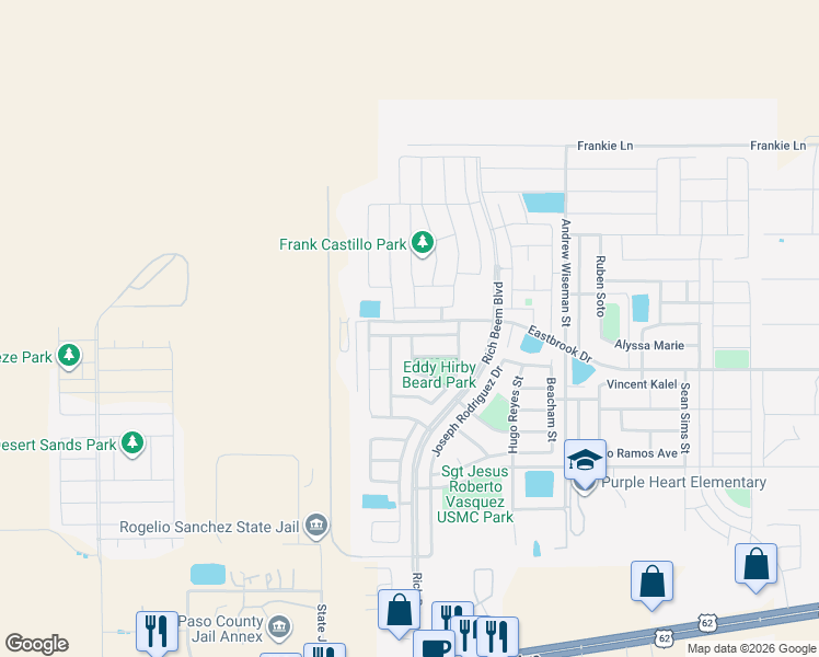 map of restaurants, bars, coffee shops, grocery stores, and more near 12741 Tre Maximiliano Avenue in El Paso