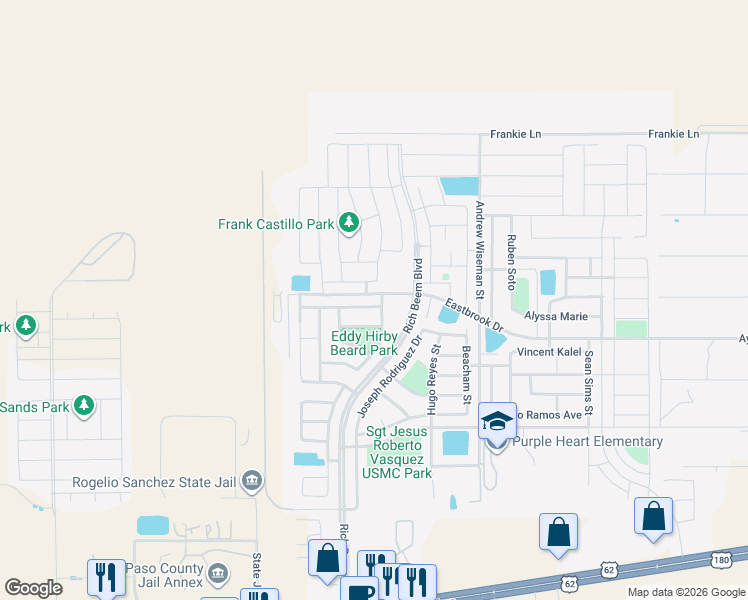 map of restaurants, bars, coffee shops, grocery stores, and more near 12785 Tre Maximiliano Avenue in El Paso