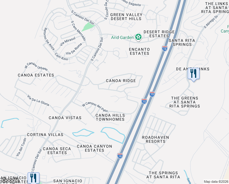 map of restaurants, bars, coffee shops, grocery stores, and more near 1173 West Vuelta Del Yaba in Green Valley