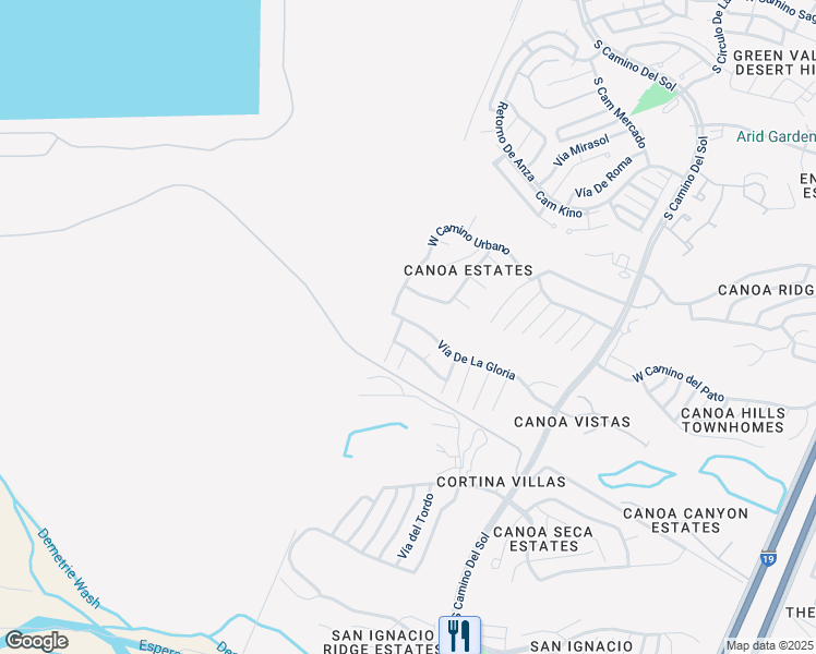 map of restaurants, bars, coffee shops, grocery stores, and more near 1907 Vía De La Gloria in Green Valley