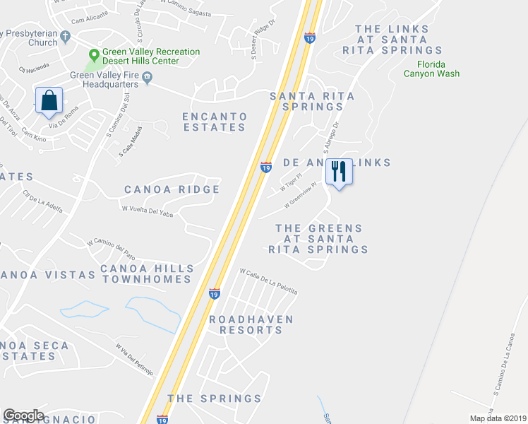 map of restaurants, bars, coffee shops, grocery stores, and more near 784 West Greenview Place in Green Valley