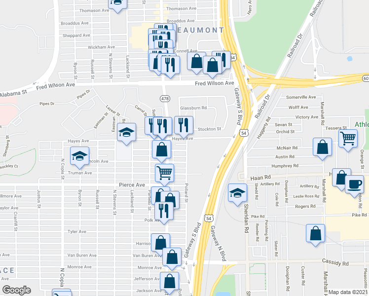 map of restaurants, bars, coffee shops, grocery stores, and more near 4035 Johnson Avenue in El Paso