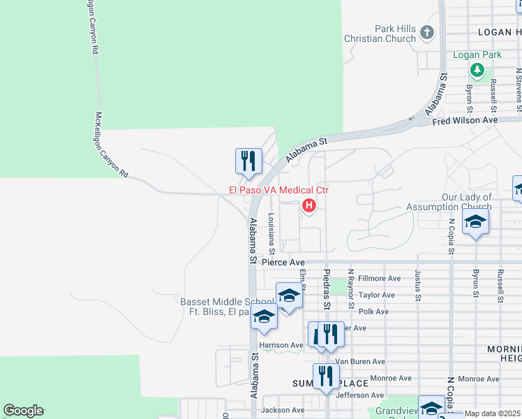map of restaurants, bars, coffee shops, grocery stores, and more near 5000 Alabama Street in El Paso