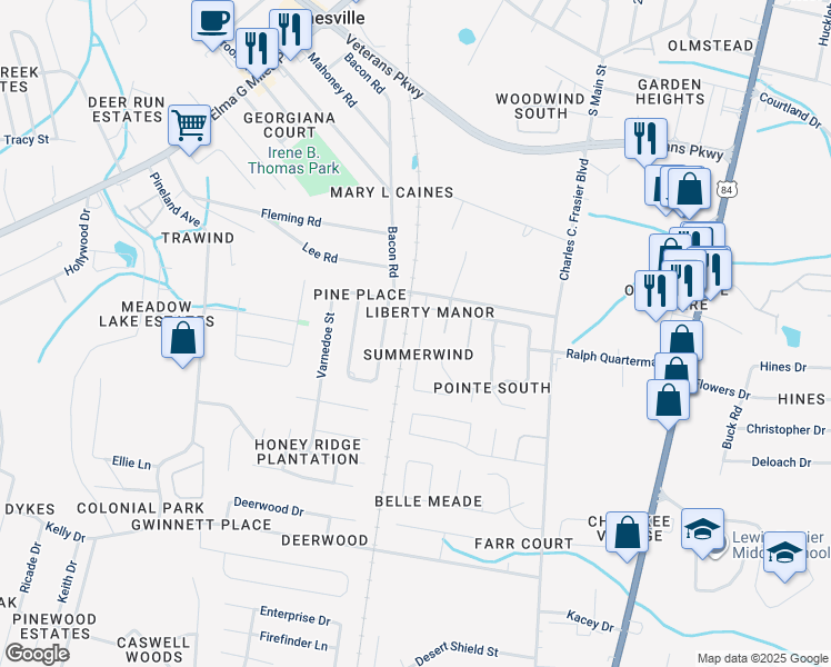 map of restaurants, bars, coffee shops, grocery stores, and more near 907 Brett Drive in Hinesville