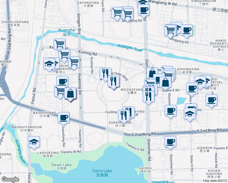 map of restaurants, bars, coffee shops, grocery stores, and more near in Hefei