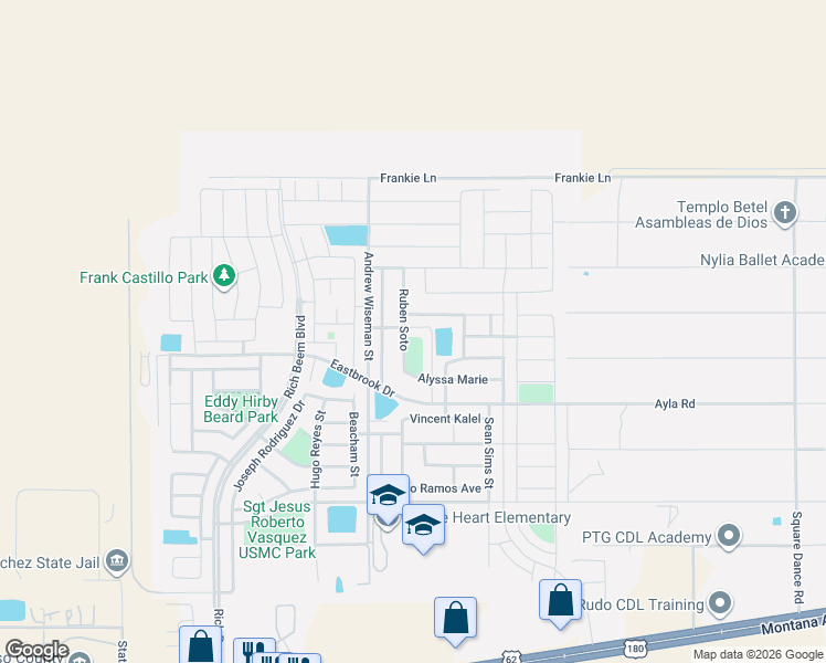 map of restaurants, bars, coffee shops, grocery stores, and more near 4825 Ruben Soto in El Paso