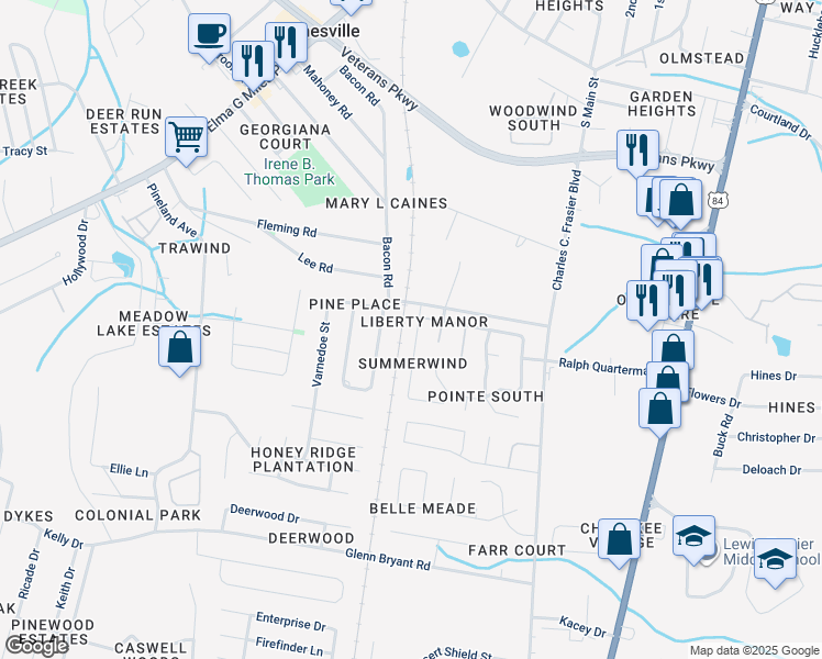 map of restaurants, bars, coffee shops, grocery stores, and more near 907 Brett Drive in Hinesville