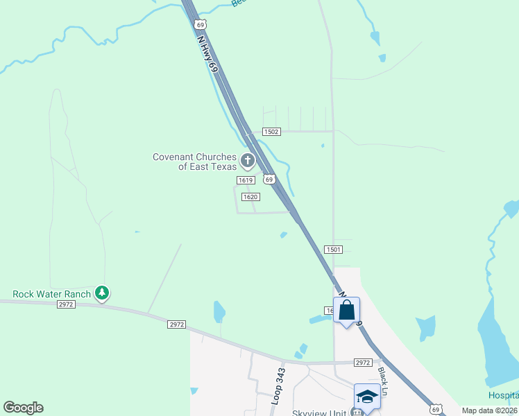 map of restaurants, bars, coffee shops, grocery stores, and more near 191 County Road 1619 in Rusk