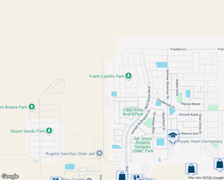 map of restaurants, bars, coffee shops, grocery stores, and more near 12701 Tre Maximiliano Avenue in El Paso