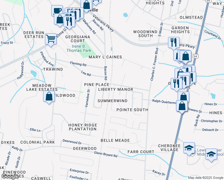 map of restaurants, bars, coffee shops, grocery stores, and more near 901 Brett Drive in Hinesville