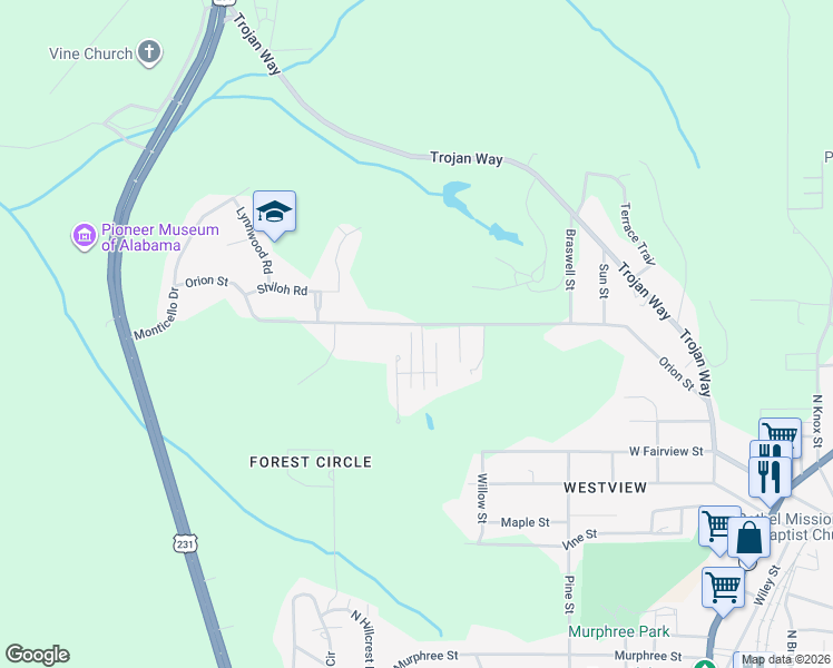 map of restaurants, bars, coffee shops, grocery stores, and more near 701-709 Orion Street in Troy