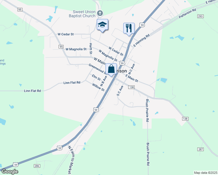 map of restaurants, bars, coffee shops, grocery stores, and more near 333 Farm to Market 95 in Garrison