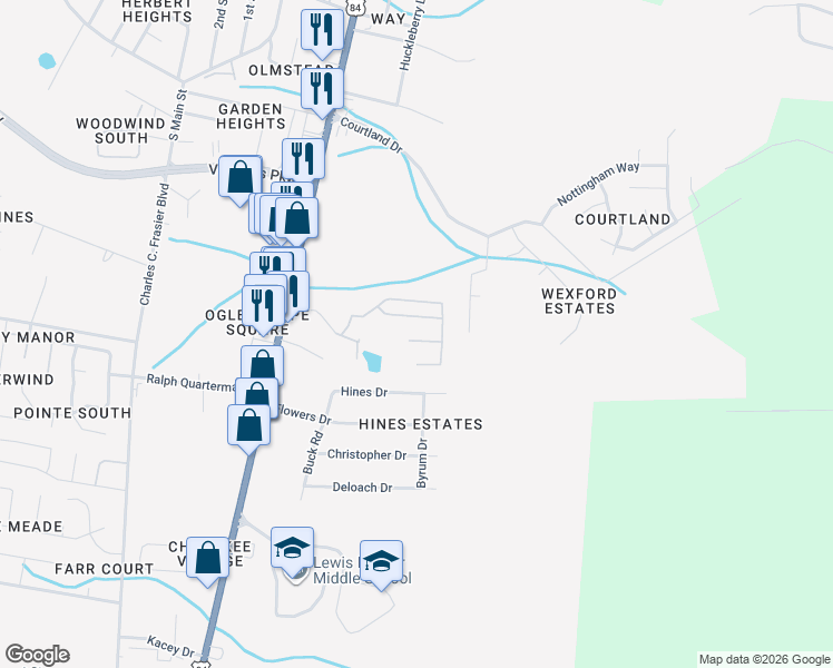 map of restaurants, bars, coffee shops, grocery stores, and more near 300 Brantley Drive in Hinesville