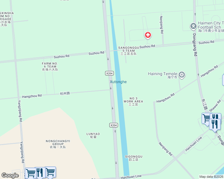 map of restaurants, bars, coffee shops, grocery stores, and more near Hang Zhou Lu in Nan Tong Shi