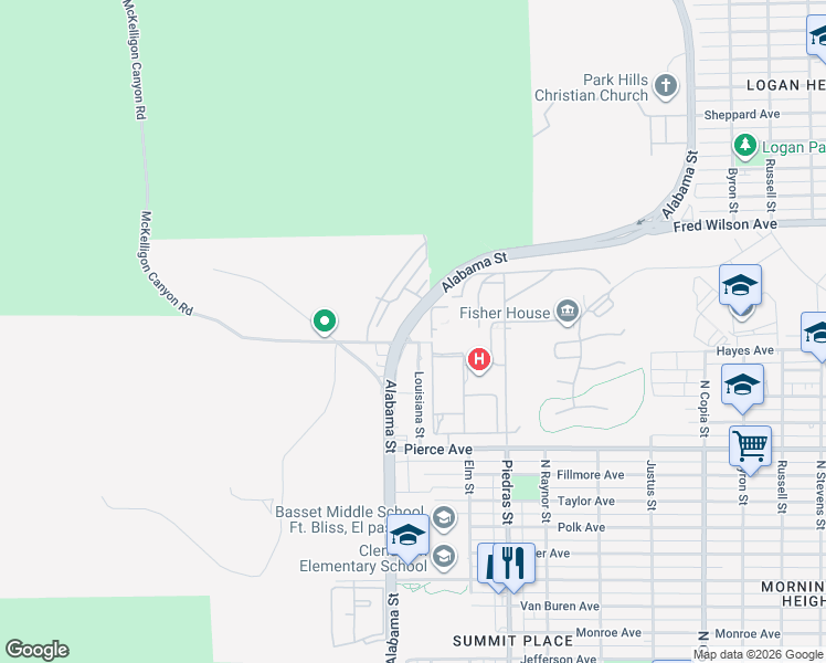 map of restaurants, bars, coffee shops, grocery stores, and more near in El Paso
