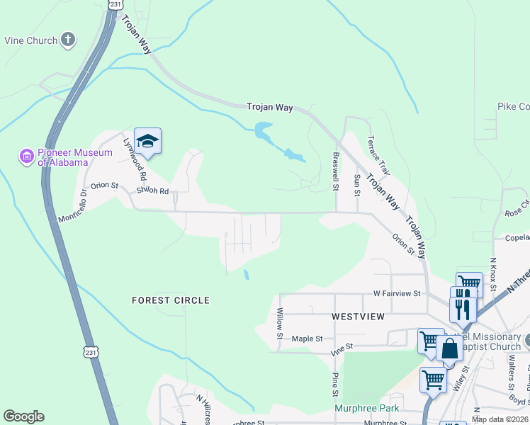 map of restaurants, bars, coffee shops, grocery stores, and more near 701 Orion Street in Troy