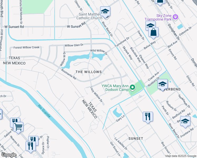 map of restaurants, bars, coffee shops, grocery stores, and more near 549 Rosinante Road in El Paso