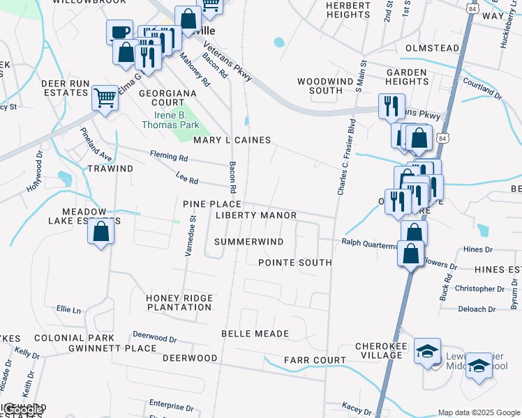 map of restaurants, bars, coffee shops, grocery stores, and more near 901 Brett Drive in Hinesville