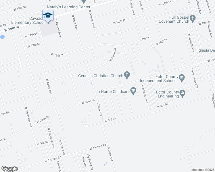 map of restaurants, bars, coffee shops, grocery stores, and more near 8614 West Dunn Street in Odessa