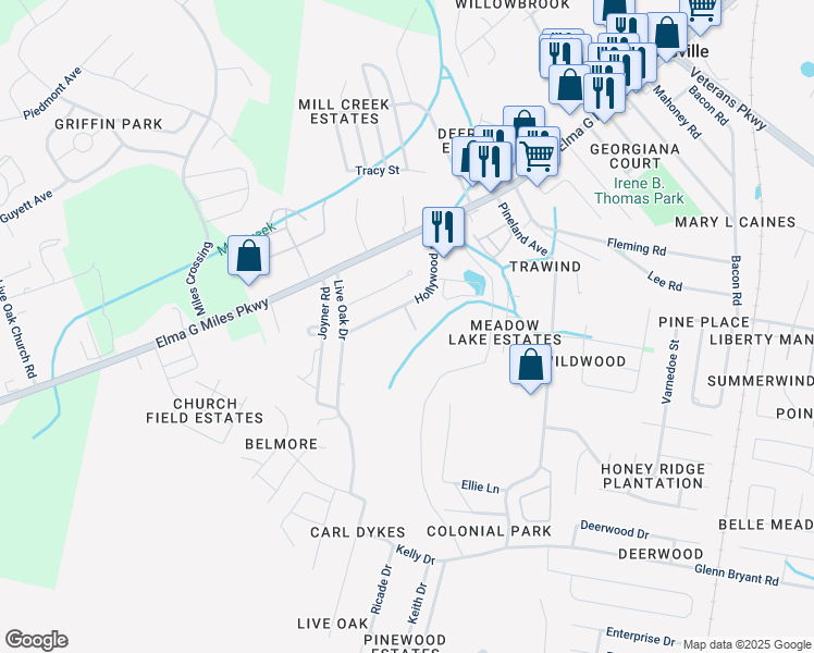 map of restaurants, bars, coffee shops, grocery stores, and more near 944 Hollywood Drive in Hinesville