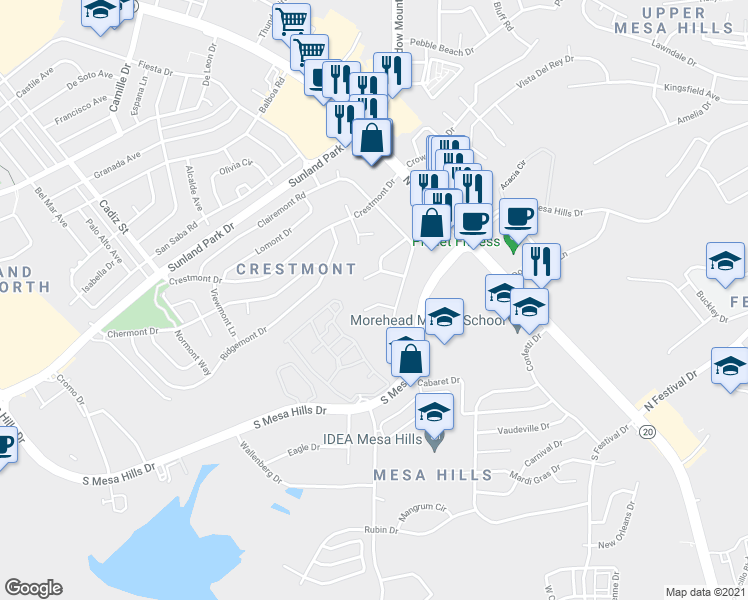 map of restaurants, bars, coffee shops, grocery stores, and more near 245 Ferrari Court in El Paso