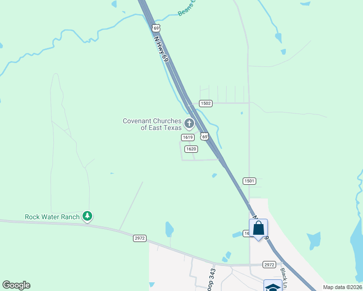 map of restaurants, bars, coffee shops, grocery stores, and more near 400 County Road 1619 in Rusk