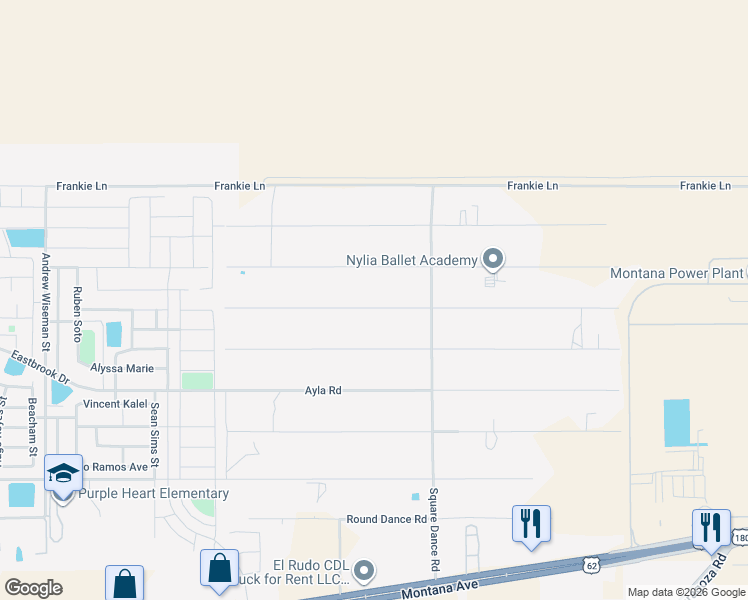 map of restaurants, bars, coffee shops, grocery stores, and more near 13221 Boots Green Road in El Paso