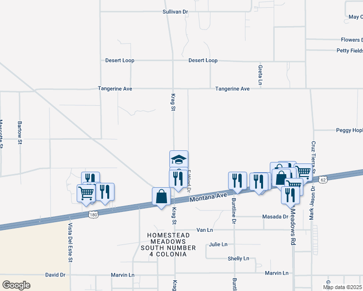 map of restaurants, bars, coffee shops, grocery stores, and more near 4270 Krag Street in El Paso