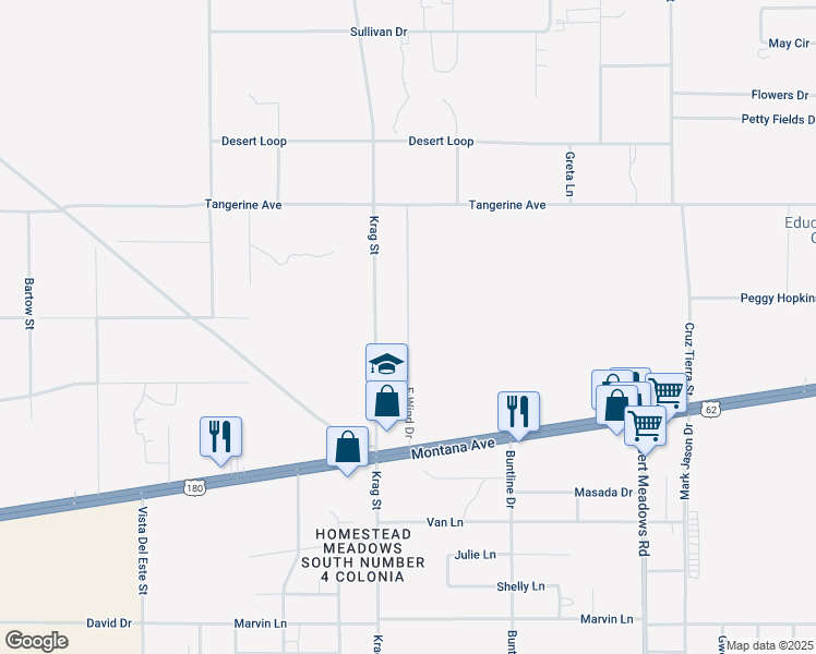 map of restaurants, bars, coffee shops, grocery stores, and more near 4270 Krag Street in El Paso