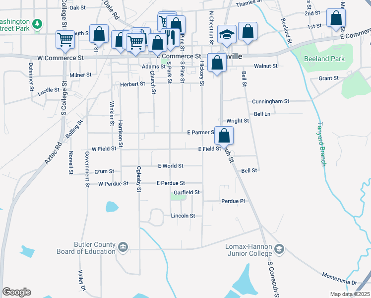 map of restaurants, bars, coffee shops, grocery stores, and more near East Field Street in Greenville